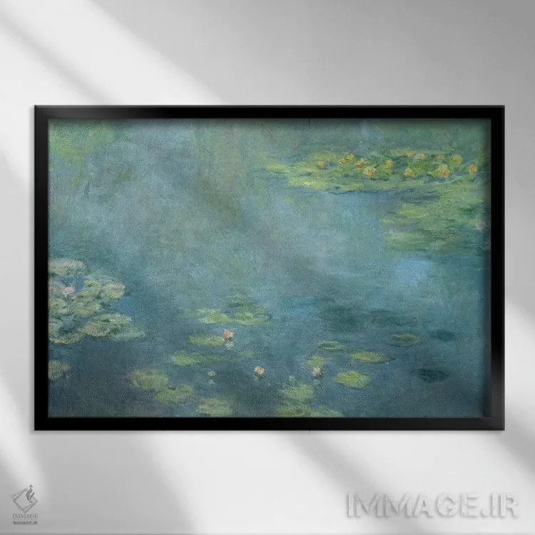 تابلو نیلوفرهای آبی اثر کلود مونه (نقاش معروف فرانسوی) - نمای قابدار مشکی