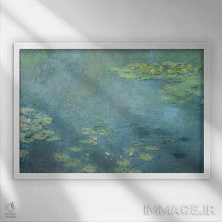 تابلو نیلوفرهای آبی اثر کلود مونه (نقاش معروف فرانسوی) - نمای قابدار سفید