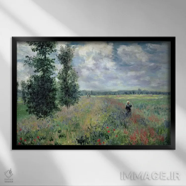 تابلو 1875,مزارع شقایق نزدیک آرژانتوی، ۱۸۷۵ اثر کلود مونه (نقاش معروف فرانسوی) - نمای قابدار مشکی