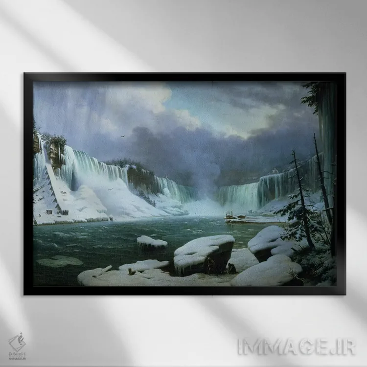 تابلو آبشار نیاگارا اثر هیپولیت ویکتور والنتین سبرون - نمای قابدار مشکی
