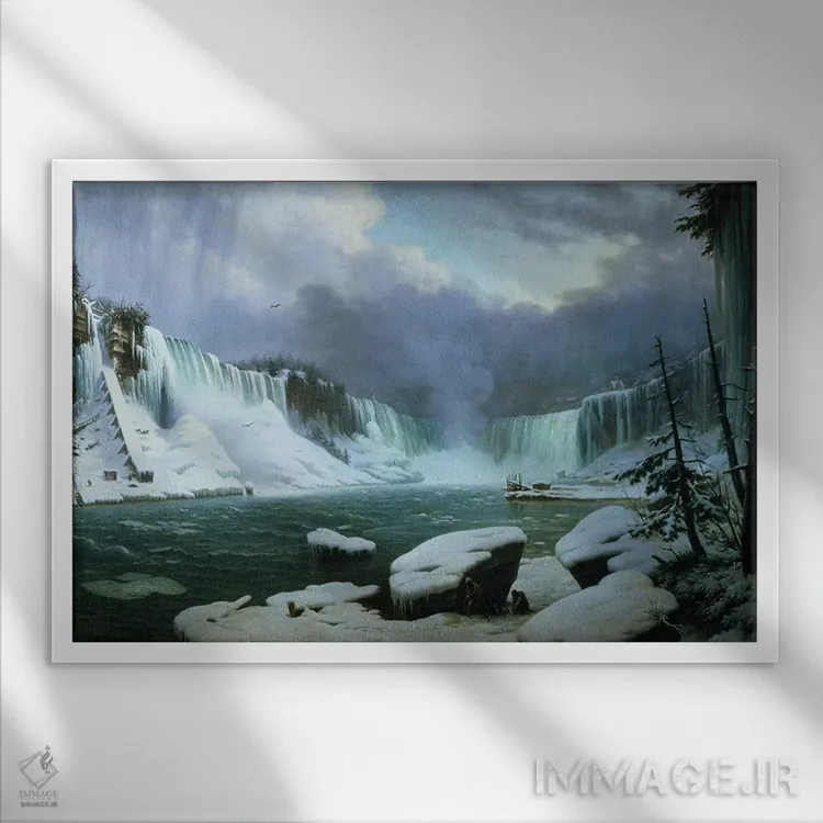 تابلو آبشار نیاگارا اثر هیپولیت ویکتور والنتین سبرون - نمای قابدار سفید