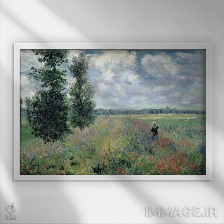 تابلو 1875,مزارع شقایق نزدیک آرژانتوی، ۱۸۷۵ اثر کلود مونه (نقاش معروف فرانسوی) - نمای قابدار سفید