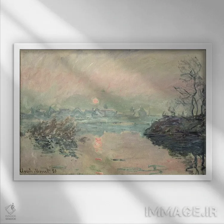 تابلو غروب، ۱۸۸۰ اثر کلود مونه (نقاش معروف فرانسوی) - نمای قابدار سفید