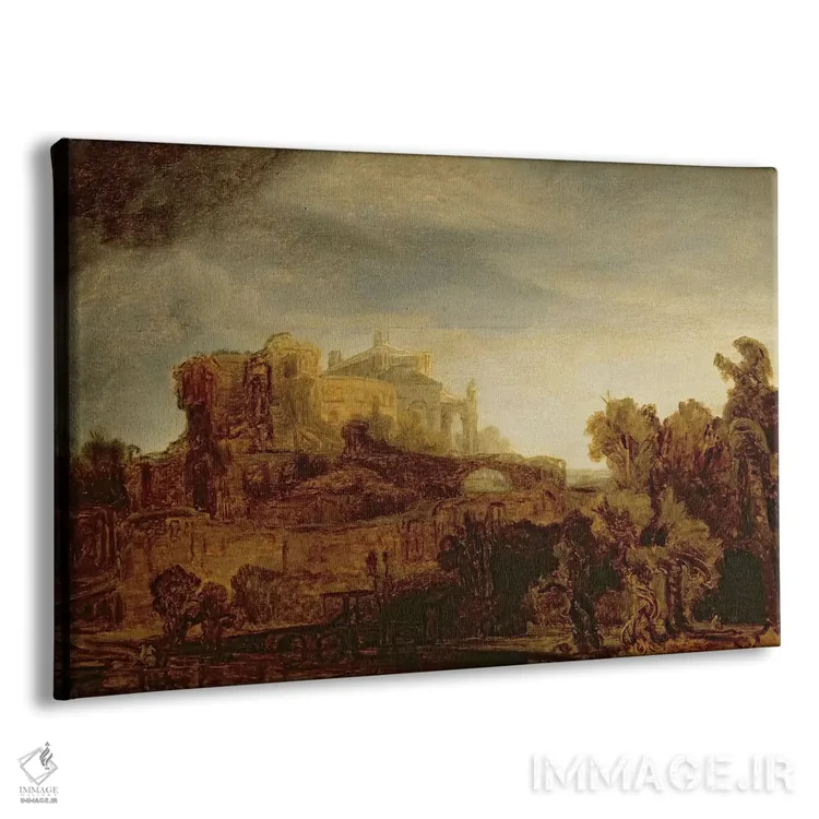 تابلو منظره با یک قلعه (شاتو) اثر رمبرانت فان رَین (نقاش بزرگ هلندی) - نمای پرسپکتیو محصول