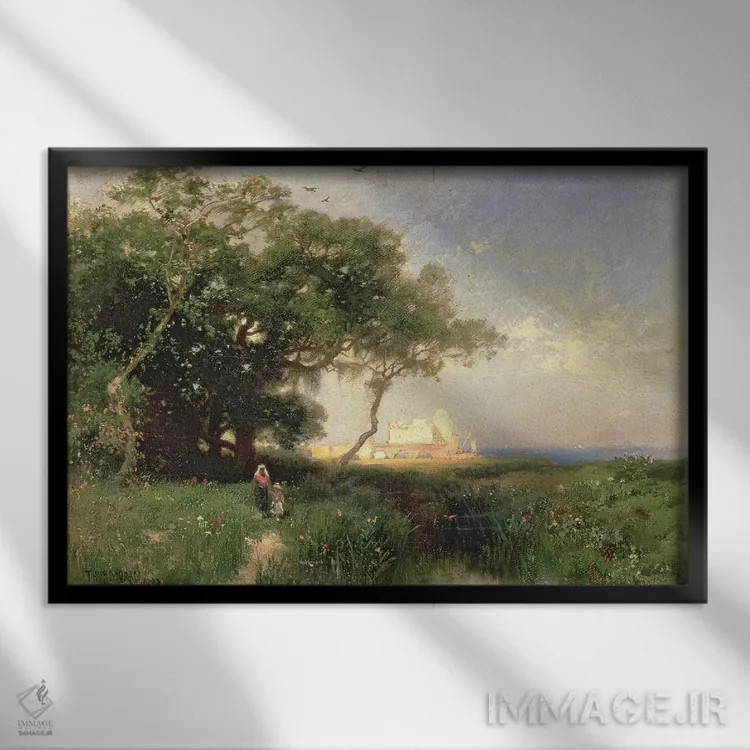 تابلو ساحل فلوریدا، ۱۸۸۲ اثر توماس موران (نقاش منظره آمریکایی) - نمای قابدار مشکی