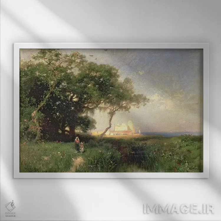 تابلو ساحل فلوریدا، ۱۸۸۲ اثر توماس موران (نقاش منظره آمریکایی) - نمای قابدار سفید