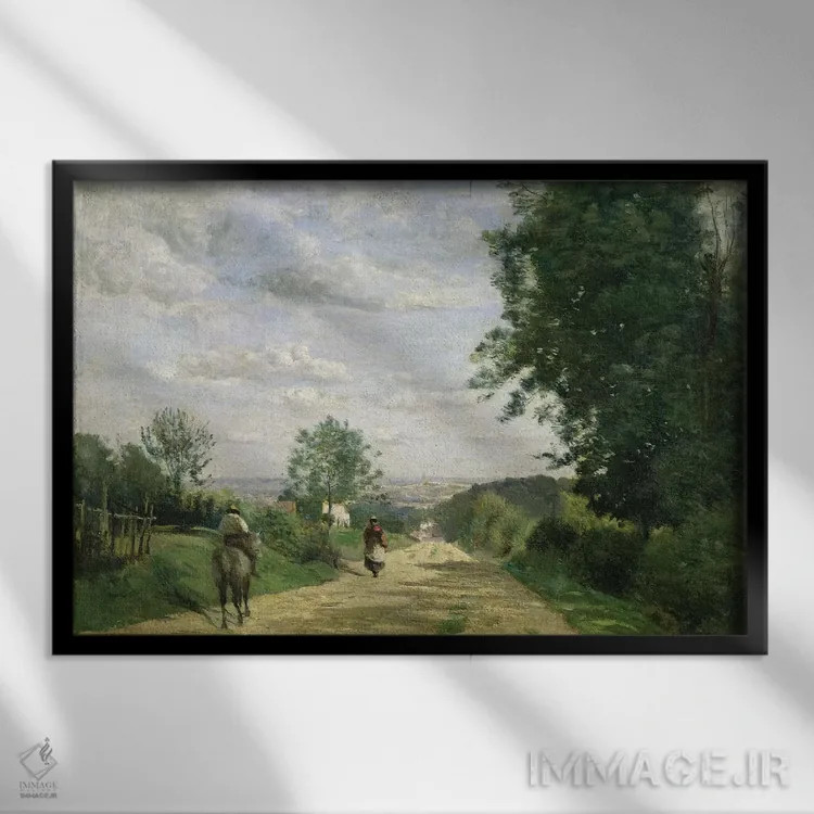 تابلو جاده به سوی سور، ۱۸۵۸-۱۸۵۹ (فرانسه) اثر ژان باتیست کامیل کورو - نمای قابدار مشکی
