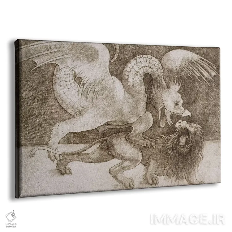 تابلو نبرد اژدها و شیر اثر لئوناردو داوینچی (نقاش و مخترع ایتالیایی) - نمای پرسپکتیو محصول