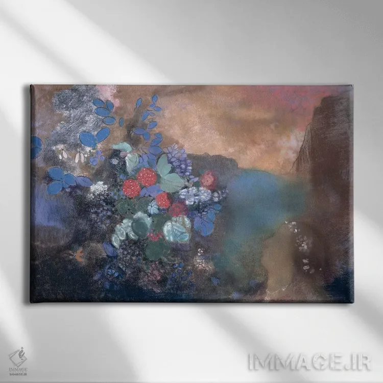 تابلو اوفلیا در میان گلها، حدود ۱۹۰۵-۸ اثر اودیلو ردون - نمای روبهرو روی دیوار