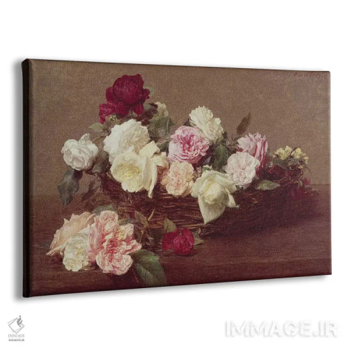 تابلو سبد گل رز، ۱۸۹۰ اثر اگناس آنری ژان تئودور فانتن-لاتور - نمای پرسپکتیو محصول