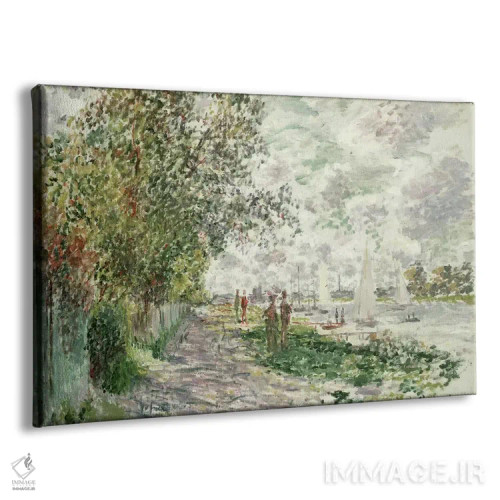 تابلو ساحل رودخانه در ژنوویه، حدود ۱۸۷۵ (فرانسه) اثر کلود مونه (نقاش معروف فرانسوی) - نمای پرسپکتیو محصول