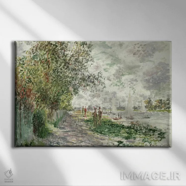 تابلو ساحل رودخانه در ژنوویه، حدود ۱۸۷۵ (فرانسه) اثر کلود مونه (نقاش معروف فرانسوی) - نمای روبهرو روی دیوار