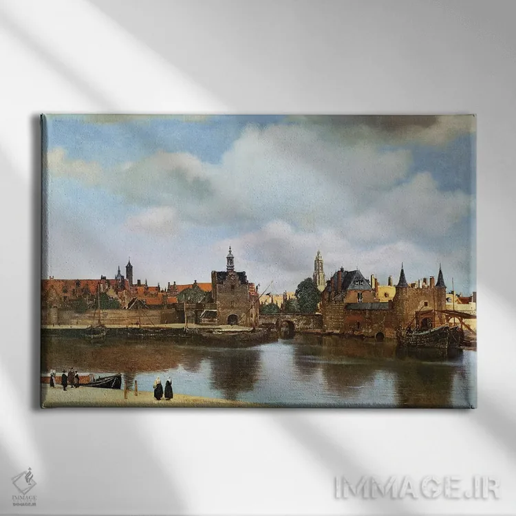 تابلو منظرهٔ دلفت، حدود ۱۶۶۰-۶۱ (هلند) اثر یوهانس ورمیر (نقاش هلندی) - نمای روبهرو روی دیوار