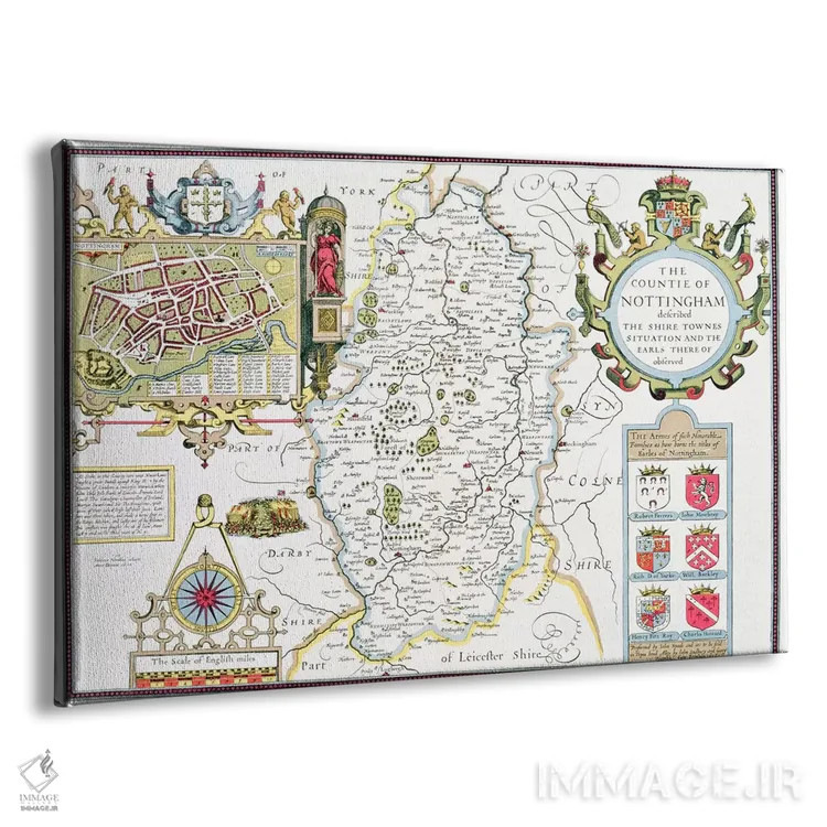 تابلو شهرستان ناتینگهام، حکاکیشده توسط یودوکوس هوندیوس (نقشه تاریخی انگلستان) اثر جان اسپید - نمای پرسپکتیو محصول
