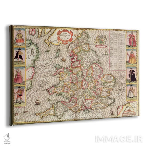 تابلو پادشاهی انگلستان، حکاکیشده توسط یودوکوس هوندیوس (نقشه تاریخی) اثر جان اسپید - نمای پرسپکتیو محصول