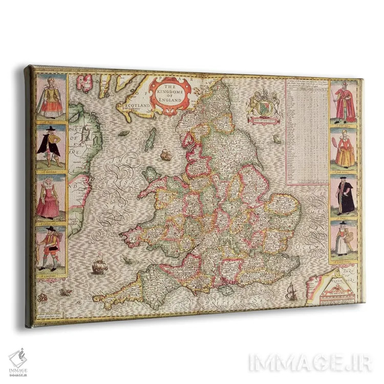 تابلو پادشاهی انگلستان، حکاکیشده توسط یودوکوس هوندیوس (نقشه تاریخی) اثر جان اسپید - نمای پرسپکتیو محصول