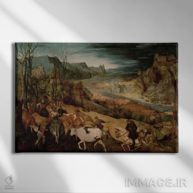 تابلو بازگشت گله (پاییز) اثر پییتر بروگل پدر (نقاش هلندی) - نمای روبهرو روی دیوار