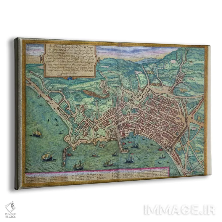تابلو نقشهٔ ناپل، از کتاب "سیویته اوربیس تراروم" اثر گئورگ براون (نقشه تاریخی) اثر یوریس هوفناگل - نمای پرسپکتیو محصول