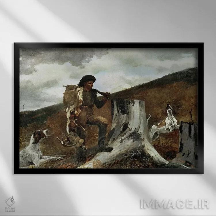 تابلو شکارچی و سگهایش، ۱۸۹۱ اثر وینسلو هومر - نمای قابدار مشکی