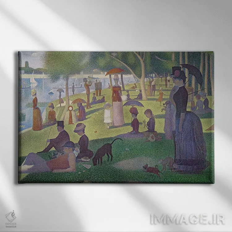 تابلو بعدازظهر یکشنبه در جزیره لا گران ژات، ۱۸۸۴-۸۶ (فرانسه) اثر ژرژ سورا (نقاش نئوامپرسیونیست فرانسوی) - نمای روبهرو روی دیوار