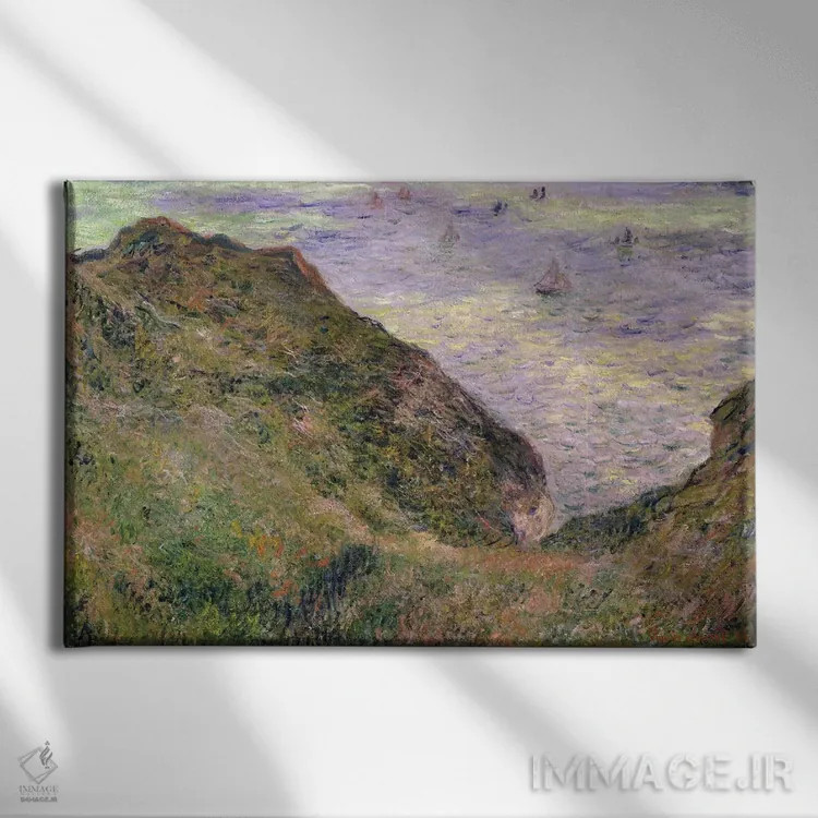 تابلو روی صخره در پورویل، ۱۸۸۲ (فرانسه) اثر کلود مونه (نقاش معروف فرانسوی) - نمای روبهرو روی دیوار