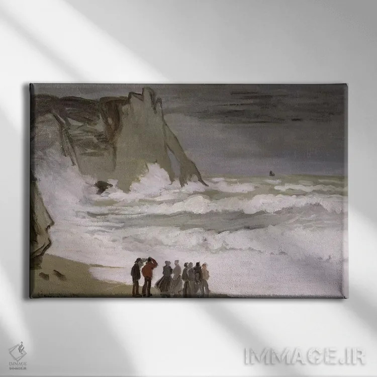 تابلو دریای متلاطم در اترتا، ۱۸۶۸-۶۹ (فرانسه) اثر کلود مونه (نقاش معروف فرانسوی) - نمای روبهرو روی دیوار