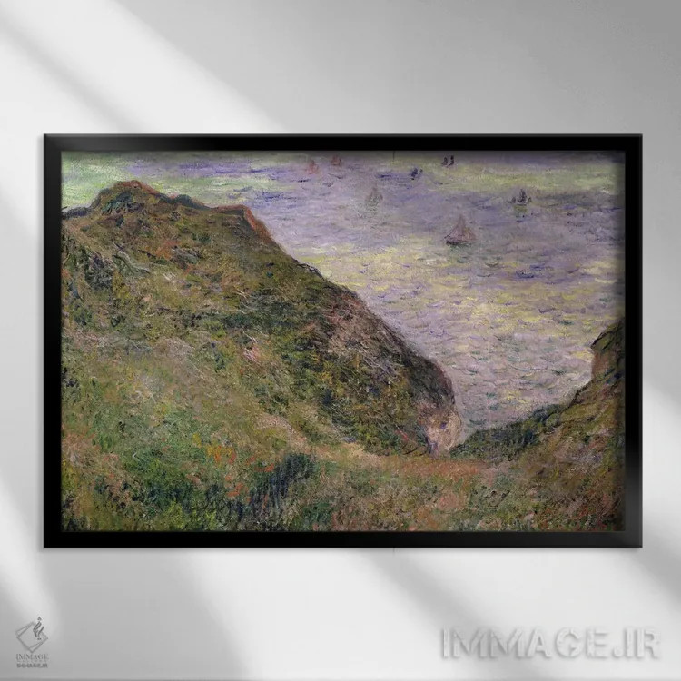 تابلو روی صخره در پورویل، ۱۸۸۲ (فرانسه) اثر کلود مونه (نقاش معروف فرانسوی) - نمای قابدار مشکی