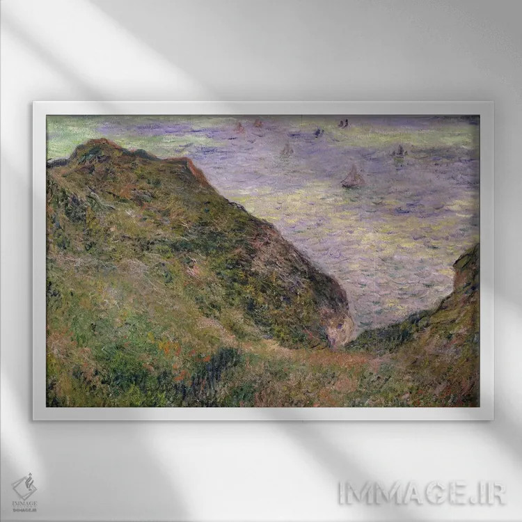 تابلو روی صخره در پورویل، ۱۸۸۲ (فرانسه) اثر کلود مونه (نقاش معروف فرانسوی) - نمای قابدار سفید