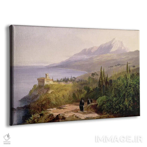 تابلو کوه آتوس و صومعه استاورونیکتس، ۱۸۵۷ (یونان) اثر ادوارد لیر (شاعر و تصویرگر انگلیسی) - نمای پرسپکتیو محصول