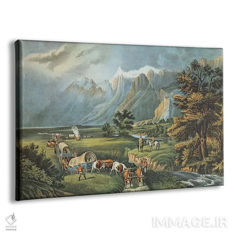 تابلو کوههای راکی: مهاجران در حال عبور از دشتها، ۱۸۶۶ اثر ان. کریر (نقاش/آرشیویست) - نمای پرسپکتیو محصول