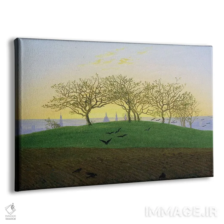 تابلو تپهها و زمینهای شخمزده نزدیک درسدن اثر کاسپار داوید فریدریش (نقاش رمانتیک آلمانی) - نمای پرسپکتیو محصول