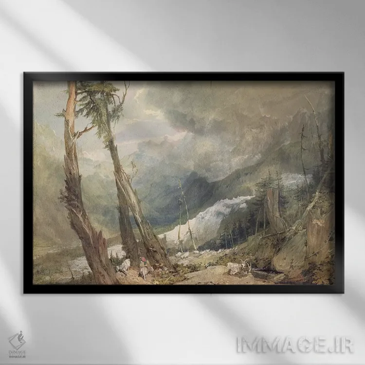 تابلو یخچال مِر دو گلاس، در دره شامونی، سوئیس، ۱۸۰۳ اثر جی.ام.دبلیو. ترنر (نقاش بزرگ انگلیسی) - نمای قابدار مشکی