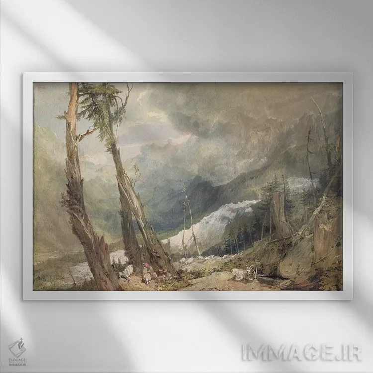 تابلو یخچال مِر دو گلاس، در دره شامونی، سوئیس، ۱۸۰۳ اثر جی.ام.دبلیو. ترنر (نقاش بزرگ انگلیسی) - نمای قابدار سفید