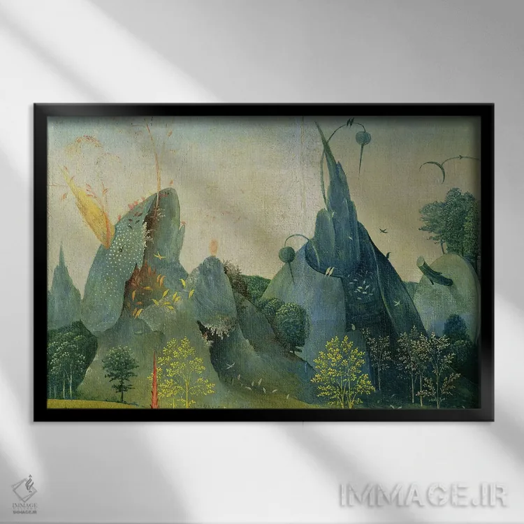 تابلو باغ عدن، جزئیات از پنل راست باغ لذتهای دنیوی، حدود ۱۵۰۰ اثر هیرونیموس بوش - نمای قابدار مشکی