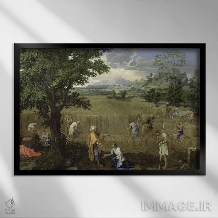 تابلو تابستان، یا روت و بوعز، ۱۶۶۰-۶۴ اثر نیکولا پوسن (نقاش فرانسوی کلاسیک) - نمای قابدار مشکی