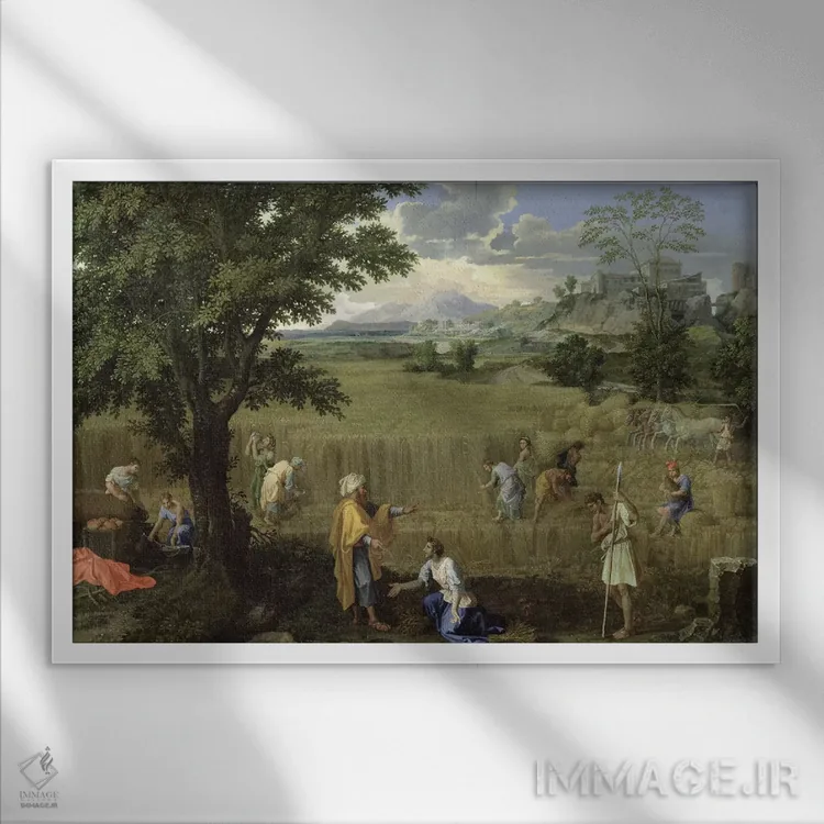 تابلو تابستان، یا روت و بوعز، ۱۶۶۰-۶۴ اثر نیکولا پوسن (نقاش فرانسوی کلاسیک) - نمای قابدار سفید