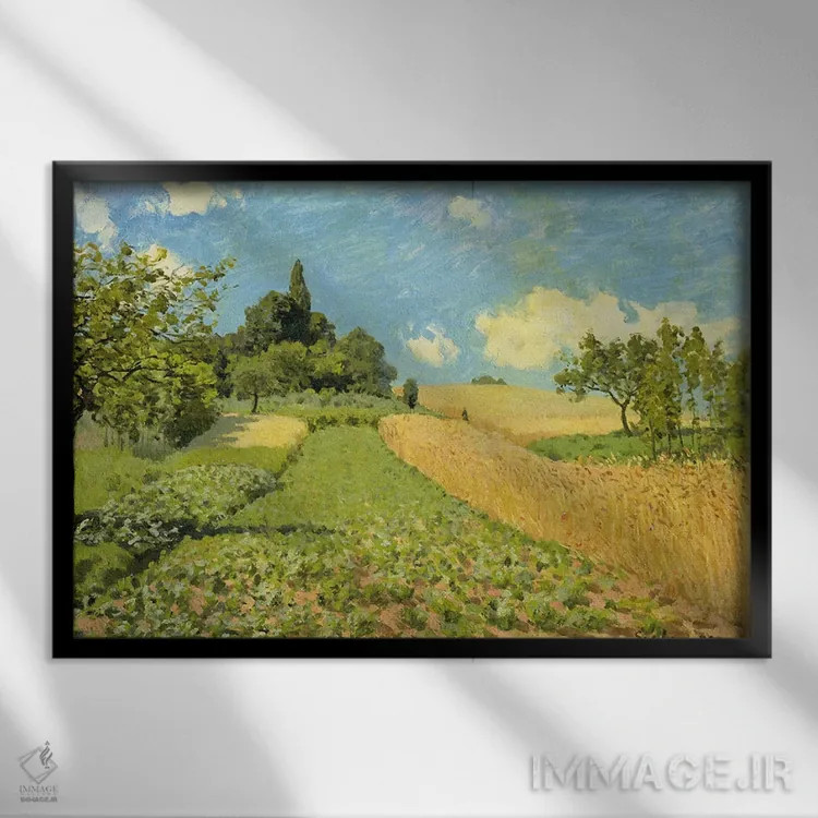 تابلو مزرعه ذرت اثر آلفرد سیسلی (نقاش امپرسیونیست انگلیسی-فرانسوی) - نمای قابدار مشکی