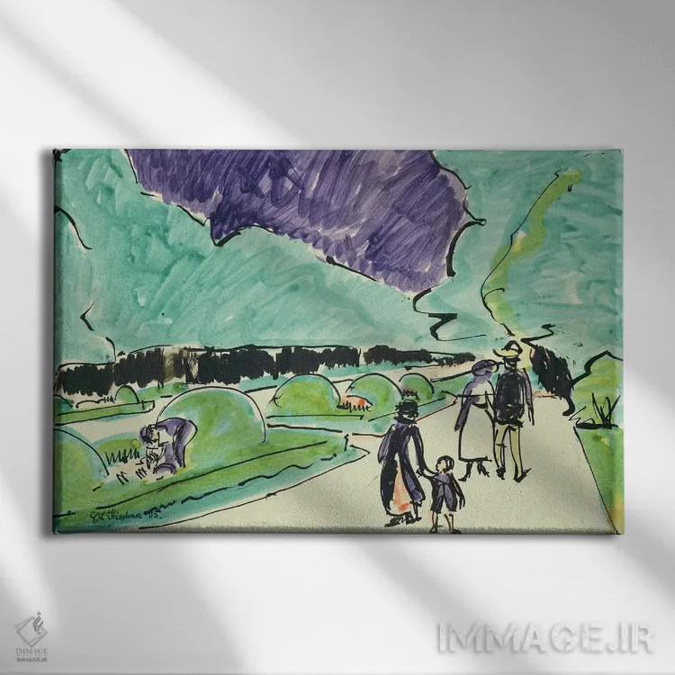 تابلو ورودی باغ بزرگی در درسدن، ۱۹۰۵ اثر ارنست لودویگ کیرشنر (نقاش اکسپرسیونیست آلمانی) - نمای روبهرو روی دیوار
