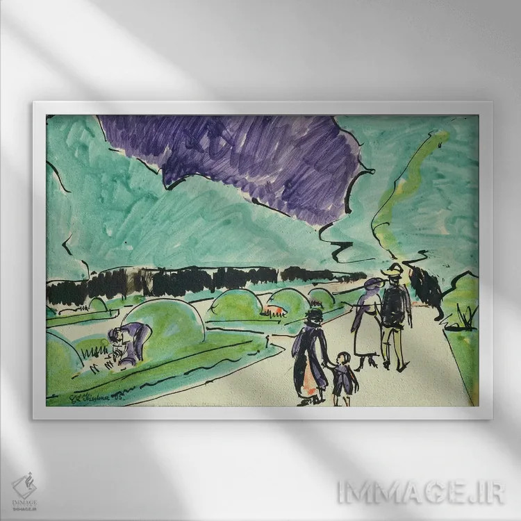 تابلو ورودی باغ بزرگی در درسدن، ۱۹۰۵ اثر ارنست لودویگ کیرشنر (نقاش اکسپرسیونیست آلمانی) - نمای قابدار سفید