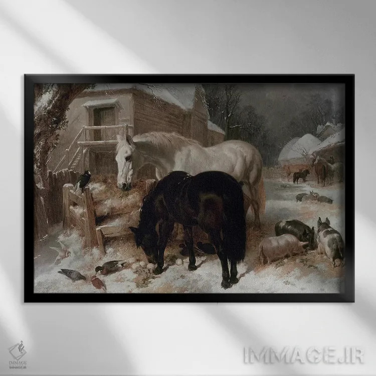 تابلو صحنه حیاط مزرعه اثر جان فردریک هرینگ سینیور - نمای قابدار مشکی