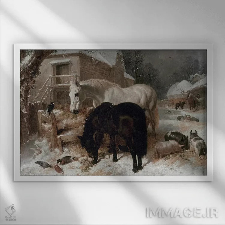 تابلو صحنه حیاط مزرعه اثر جان فردریک هرینگ سینیور - نمای قابدار سفید