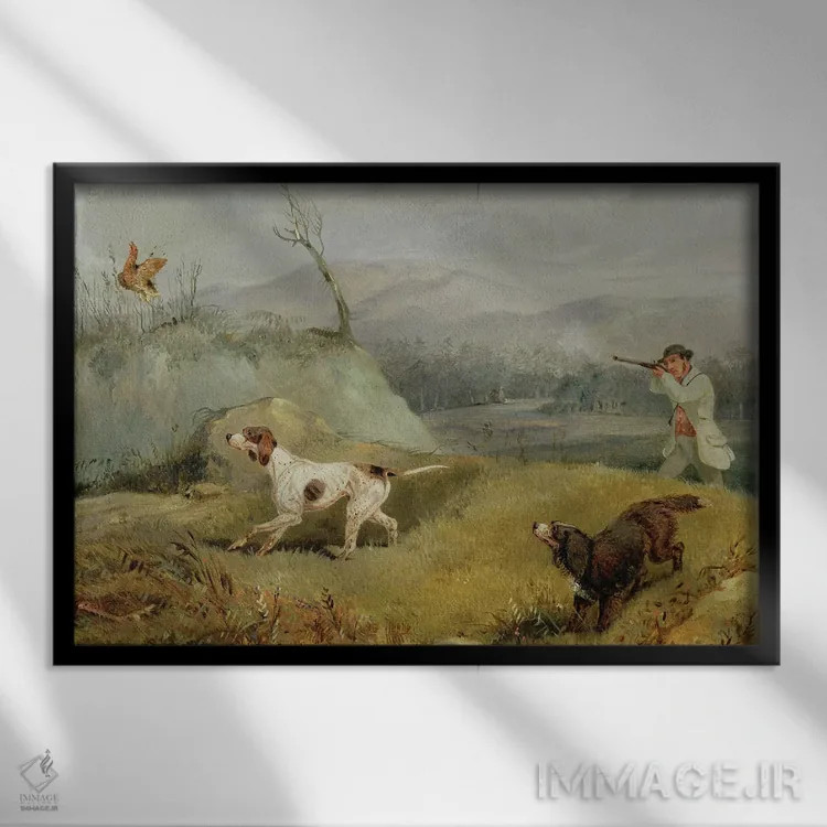 تابلو شکار خروسصحرایی اثر هنری توماس آلکن - نمای قابدار مشکی