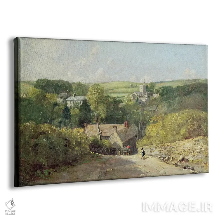 تابلو نمایی از روستای اوسینگتون با کلیسا و خانه کشیش، ۱۸۱۶ اثر جان کانستبل (نقاش انگلیسی) - نمای پرسپکتیو محصول