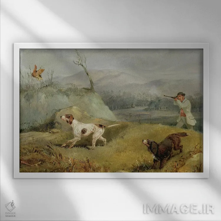 تابلو شکار خروسصحرایی اثر هنری توماس آلکن - نمای قابدار سفید