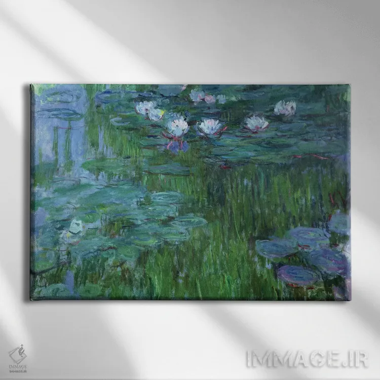 تابلو نیلوفرهای آبی، ۱۹۱۴-۱۷ اثر کلود مونه (نقاش معروف فرانسوی) - نمای روبهرو روی دیوار