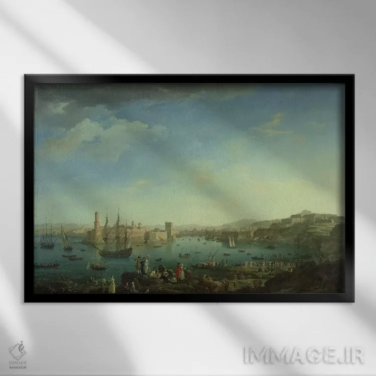 تابلو ورودی بندر مارسی، ۱۷۵۴ اثر کلاد ژوزف ورنه - نمای قابدار مشکی