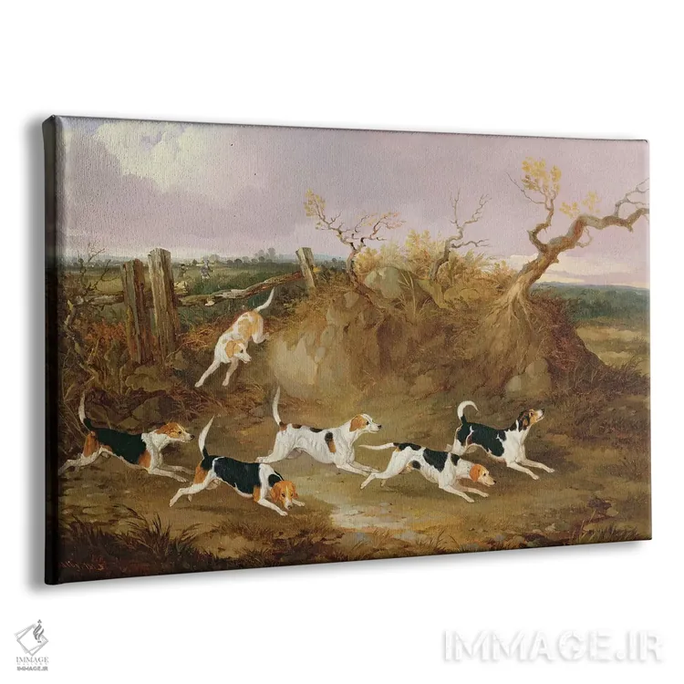 تابلو بیگلها هنگام فریاد شکار، ۱۸۴۵ (نژاد سگ) اثر جان دالبی - نمای پرسپکتیو محصول