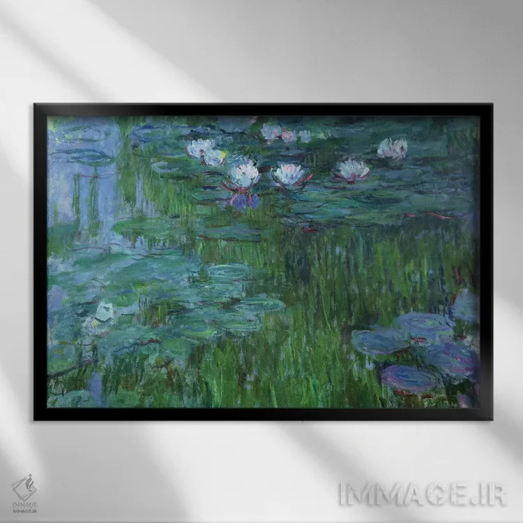 تابلو نیلوفرهای آبی، ۱۹۱۴-۱۷ اثر کلود مونه (نقاش معروف فرانسوی) - نمای قابدار مشکی