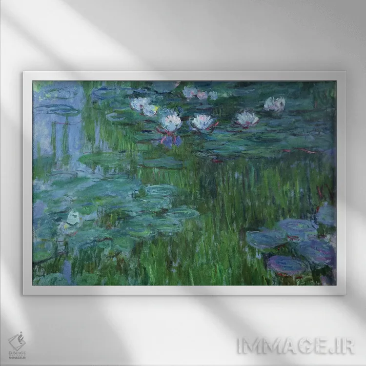 تابلو نیلوفرهای آبی، ۱۹۱۴-۱۷ اثر کلود مونه (نقاش معروف فرانسوی) - نمای قابدار سفید