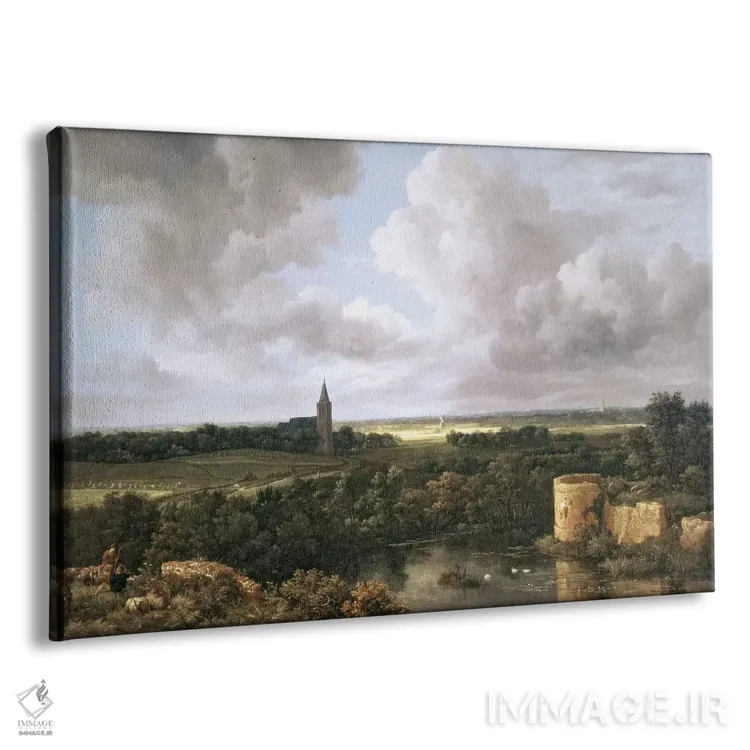 تابلو منظره با قلعه و کلیسای ویران، حدود ۱۶۶۵-۷۰ اثر جیکوب ایساکس فان رایسدال - نمای پرسپکتیو محصول